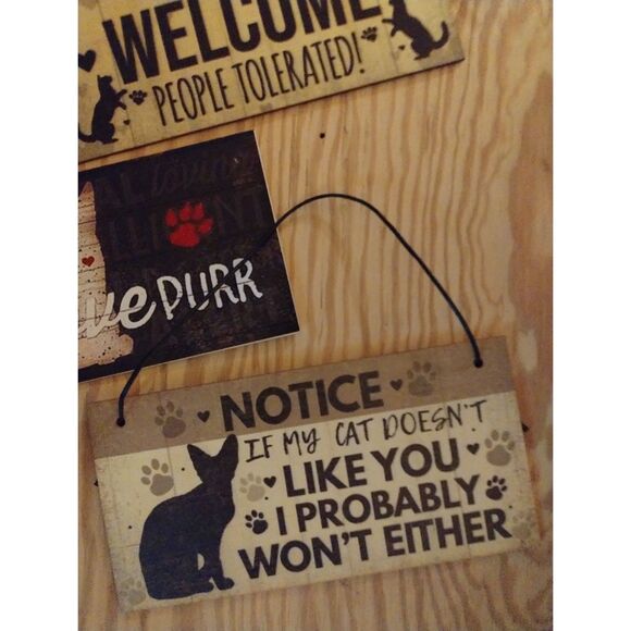 Cat Sign Wall Decor Wood Door Sign Hanging Plaque Cat Home Gift - Picture 2 of 4